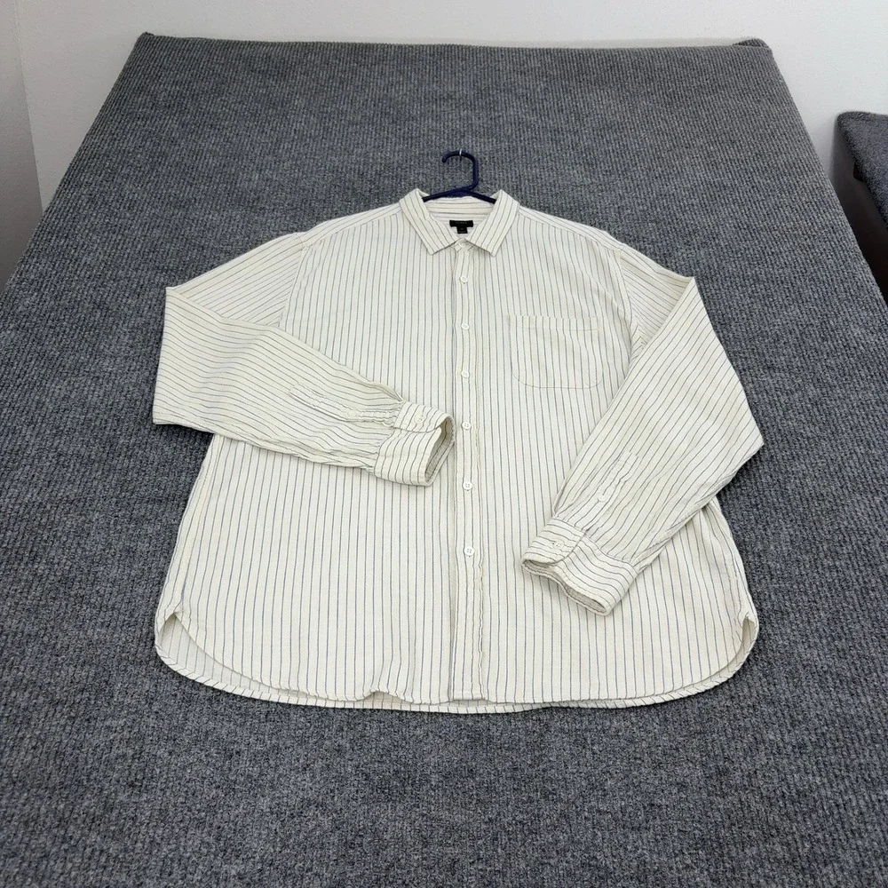 J Crew Button Down Shirt Mens XL Cream Cotton Striped Casual Preppy Classic